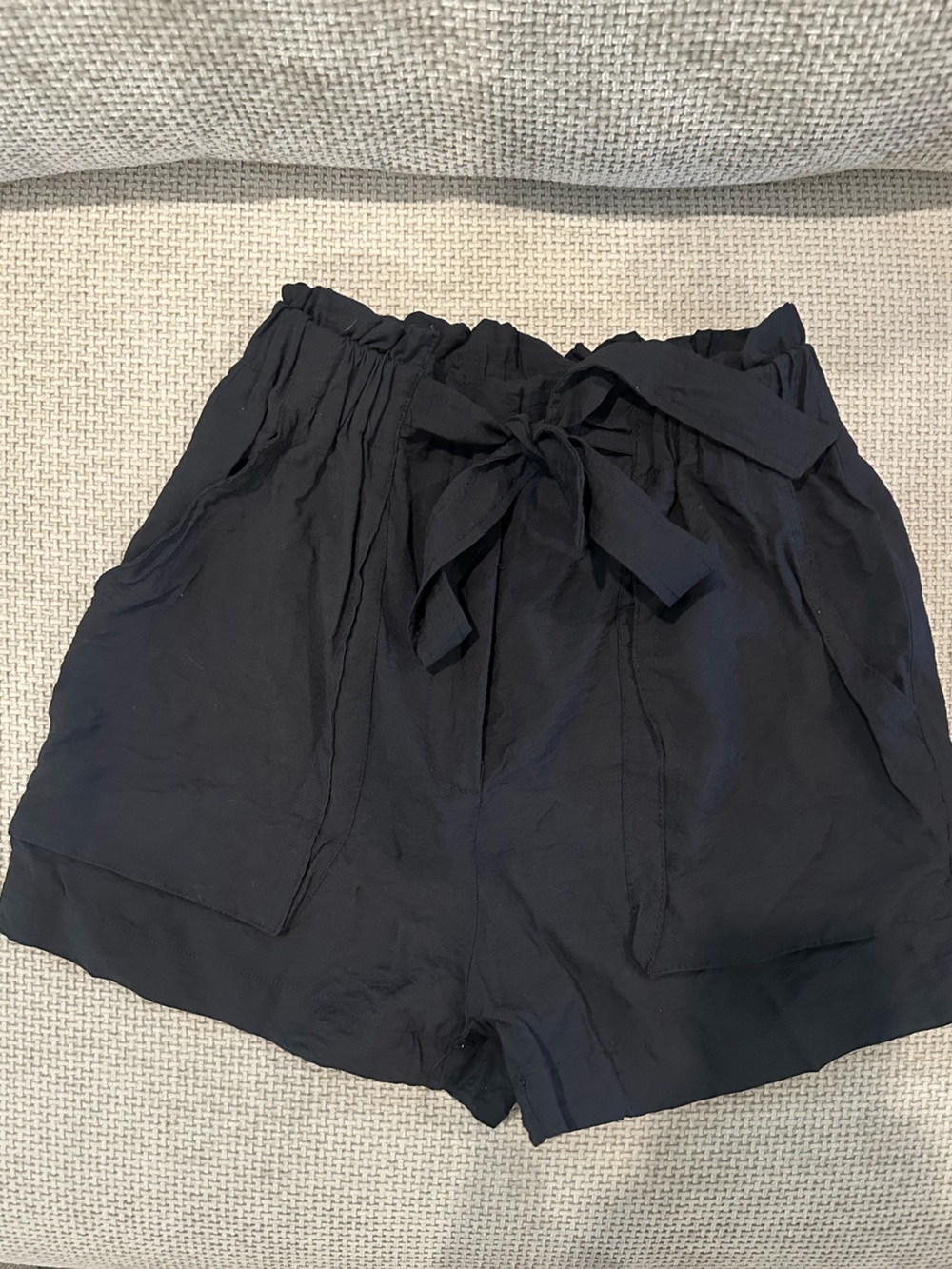 HYFVE Black High Waist Paperbag Tie Waist Shorts
